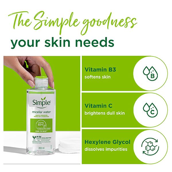 Simple Kind To Skin Micellar Cleansing Water 200 ml - Gentle Makeup Remover