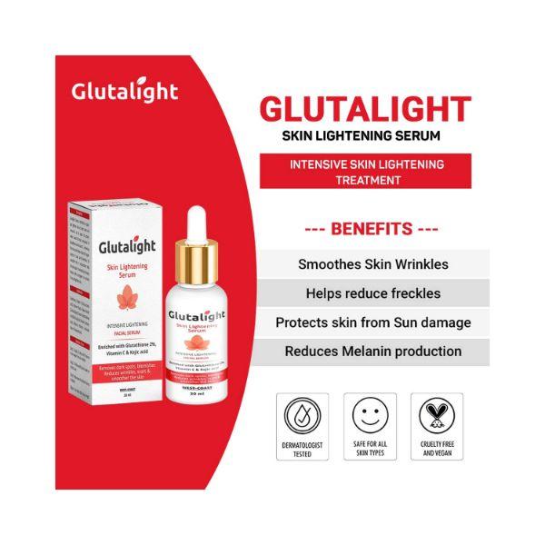 Buy Glutalight Glutathione, Vitamin C, Kojic Acid Skin Lightening, Brightening Serum 30 ml Online at Best Price