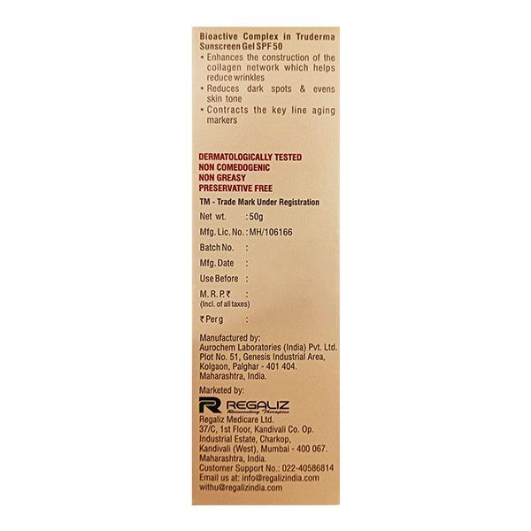 Regaliz Medicare Ltd Truderma SPF 50 PA +++ Sunscreen Gel 50g - Image 3
